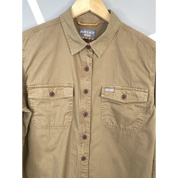 Ariat Rebar Washed Twill Long Sleeve Work Shirt Women’s Large Brown - Picture 2 of 16
